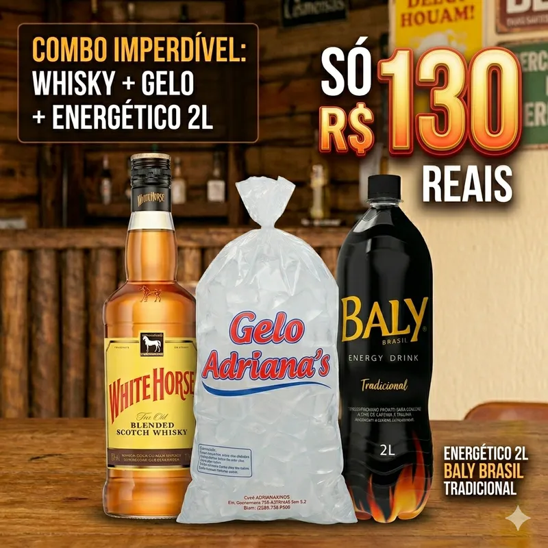 Combo Whisky WhiteHorse 1L + Energético + Gelo