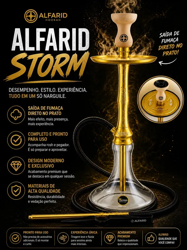 Narguile completo - Alfarid Storm Dourado