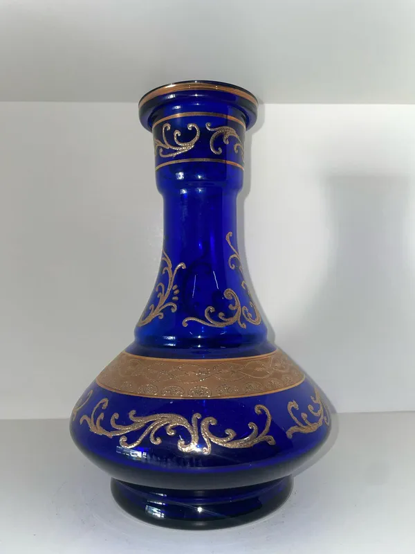 Vaso médio 26cm - Vaso azul com listras douradas