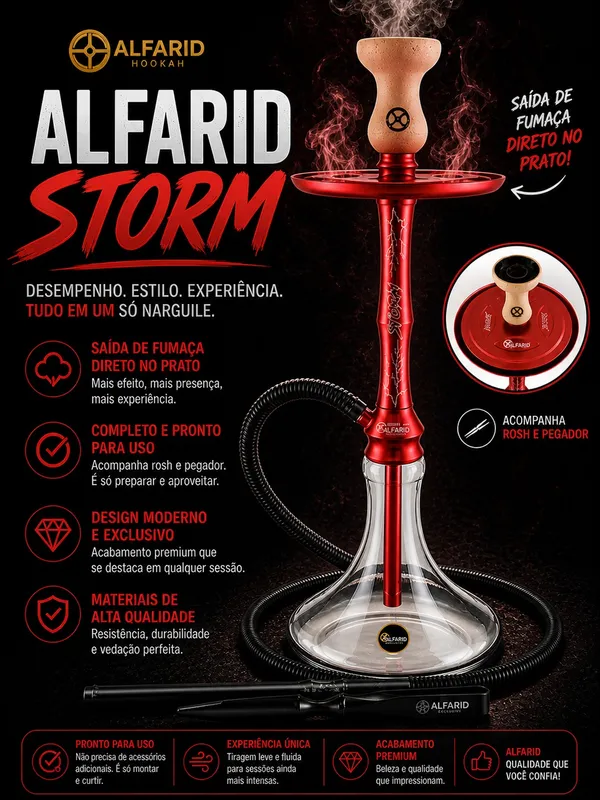 Narguile completo - Alfarid Storm Vermelho