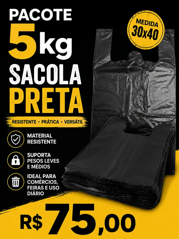 Pacote 5kg Sacola preta 30x40