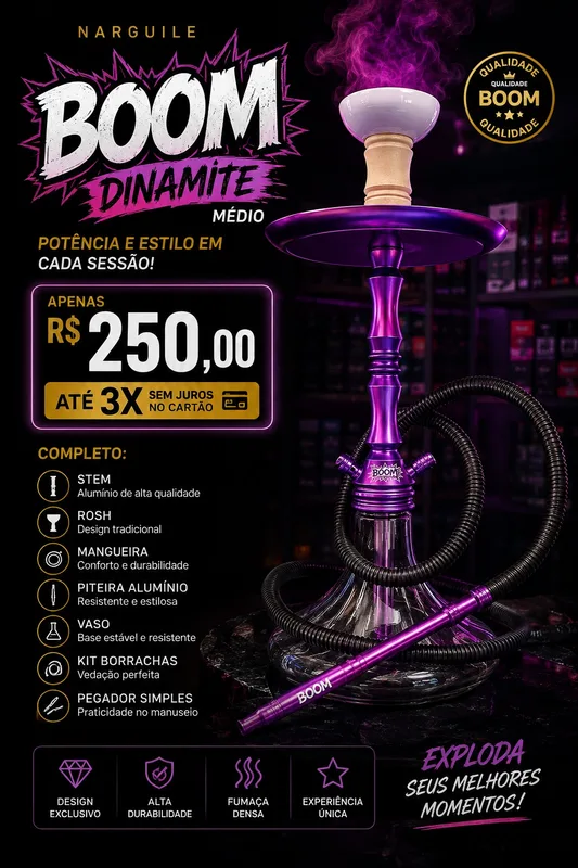 Narguile completo Boom Dinamite Roxo