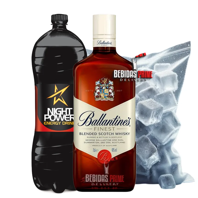 Ballantine's Finest 1L + 1 Energético Night Power 2L + 1 Gelo em Cubos - 3kg
