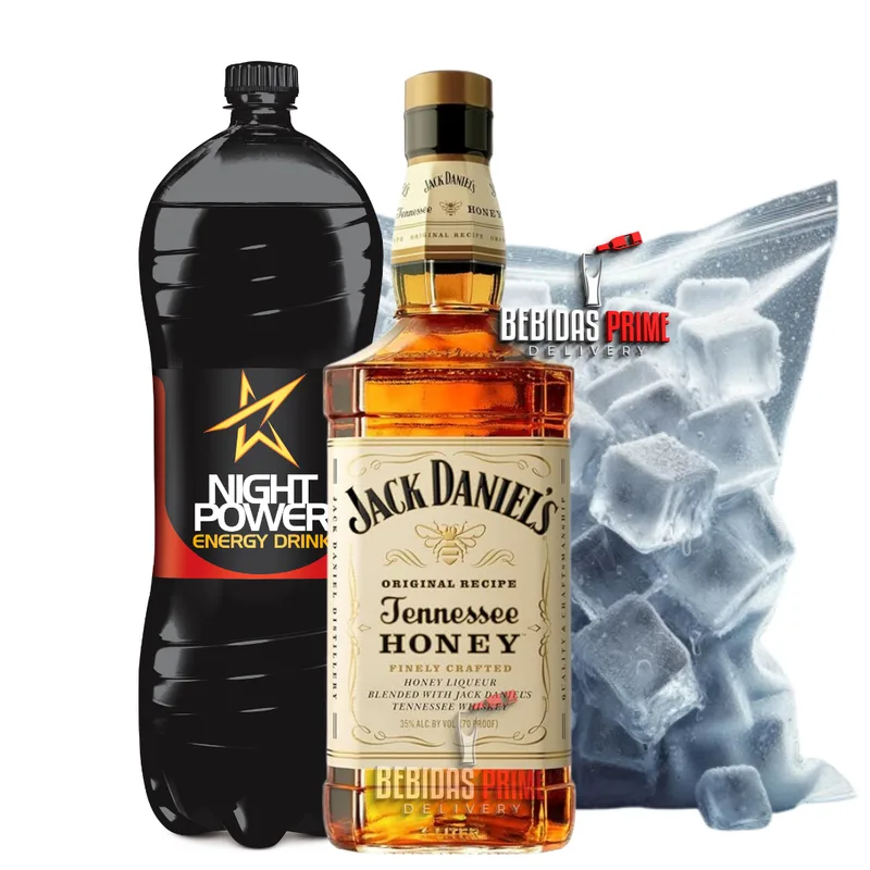 Jack Daniel's Honey 1L + NIGHT POWER 2L+ GELO CUBO OU SABOR
