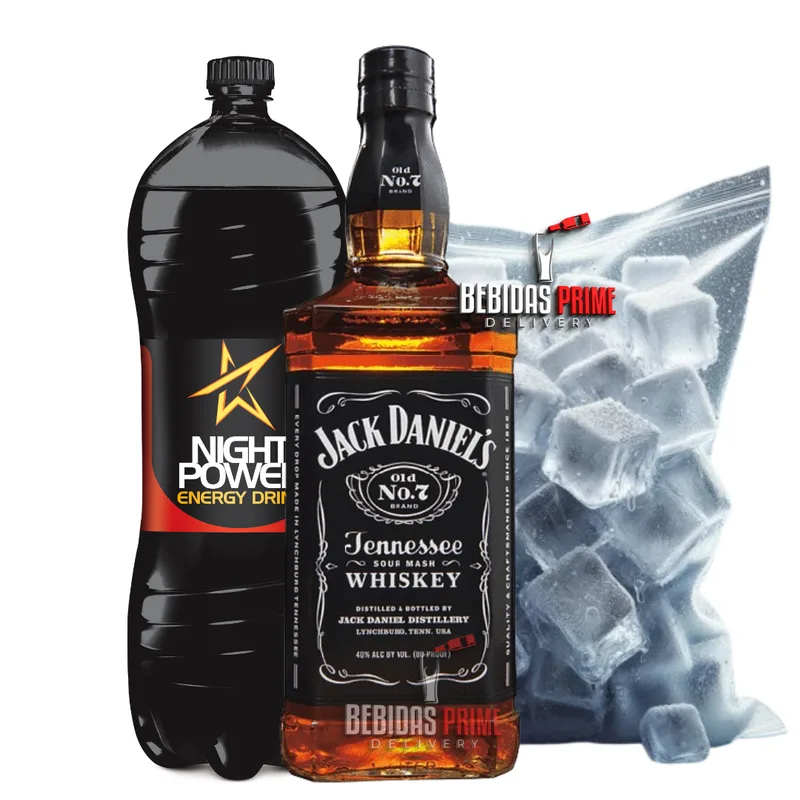 Jack Daniel's Old Nº 7 1L + NIGHT POWER 2L + GELO CUBO OU SABOR
