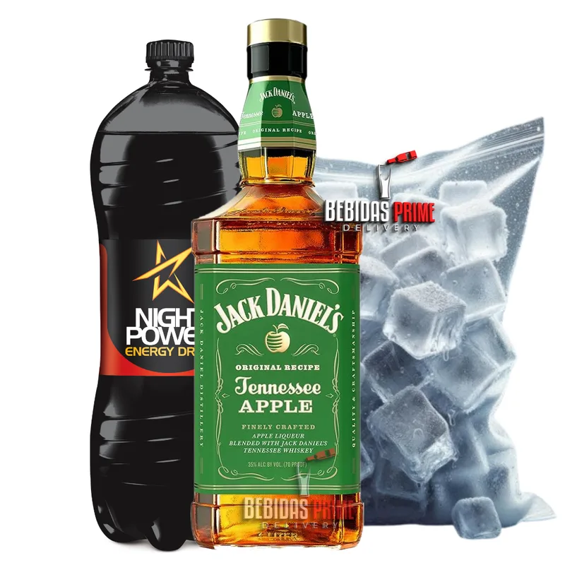 Jack Daniel's APPLE Maca Verde 1L + NIGHT POWER 2L + GELO CUBO OU SABOR