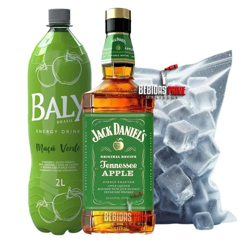Jack Daniel's APPLE Maca Verde 1L + BALY MACA VERDE 2L + GELO CUBO OU SABOR