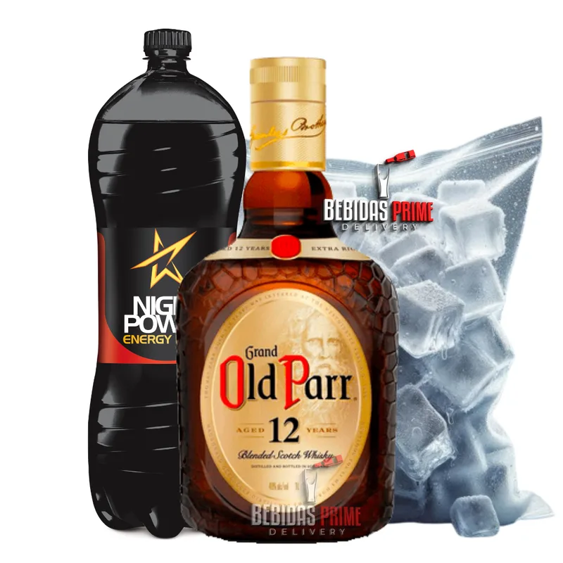 Old Parr 1L + NIGHT POWER 2L + GELO CUBO OU SABOR