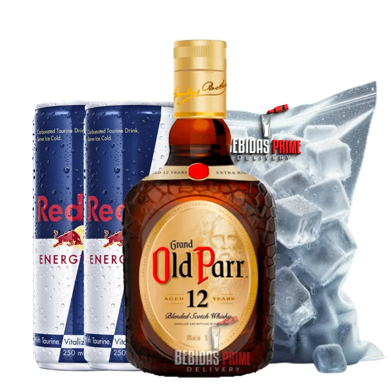 Old Parr 1L + 2 Red Bull 250ml + 1 Gelo em Cubos - 3kg
