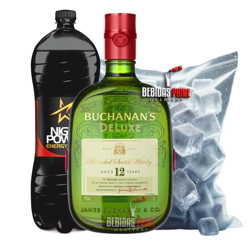 BUCHANAN`S DE LUXE 1L + 1 Energético Night Power 2L + 1 Gelo em Cubos - 3kg