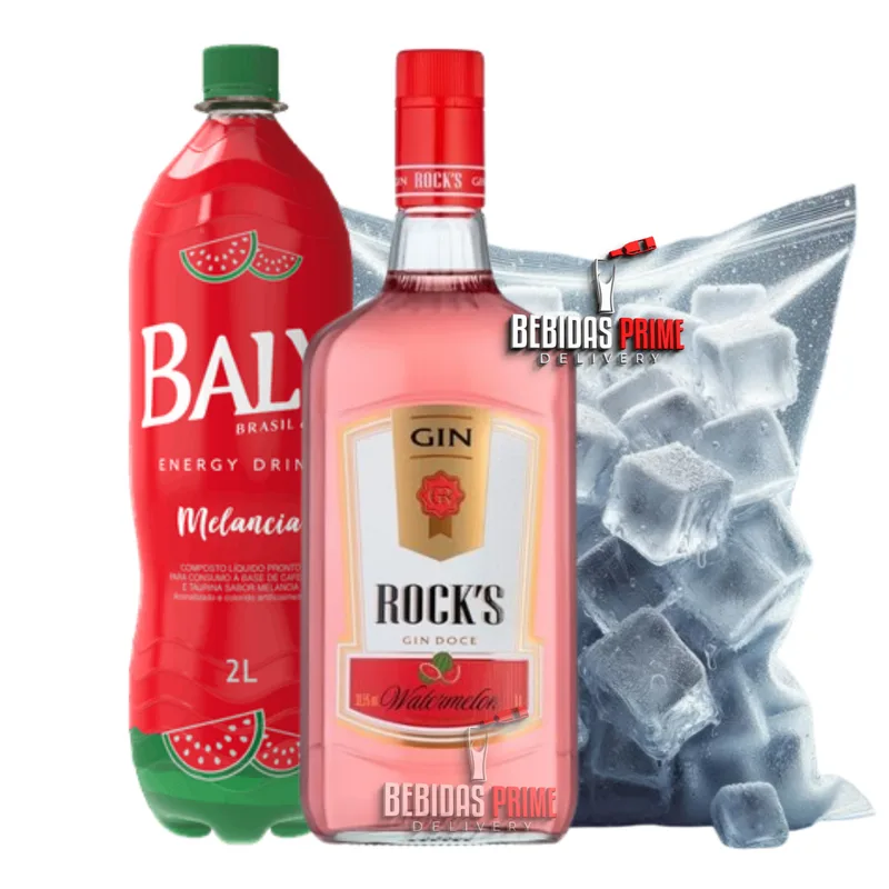 GIN ROCKS MELANCIA 1L + BALY MELANCIA 2L + GELO CUBO OU SABOR