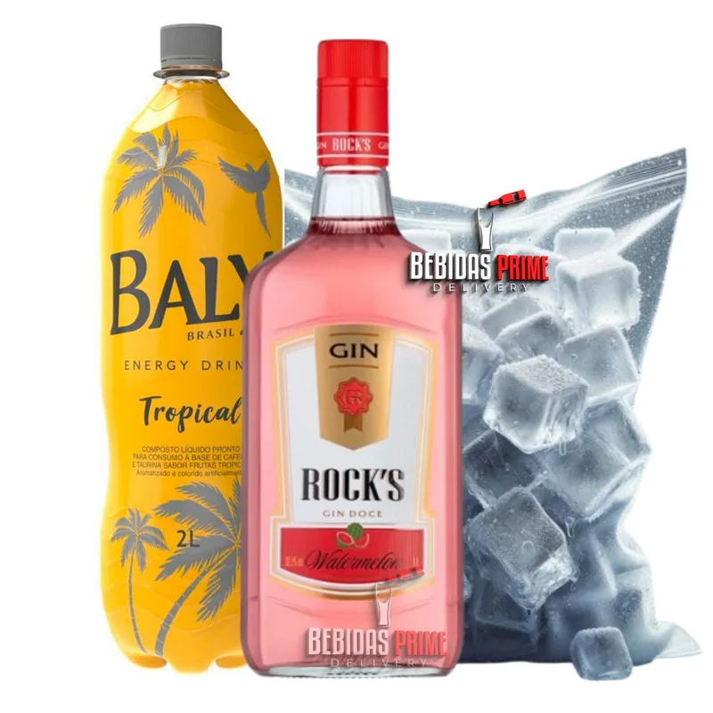 GIN ROCKS MELANCIA 1L + BALY TROPICAL 2L + GELO CUBO OU SABOR