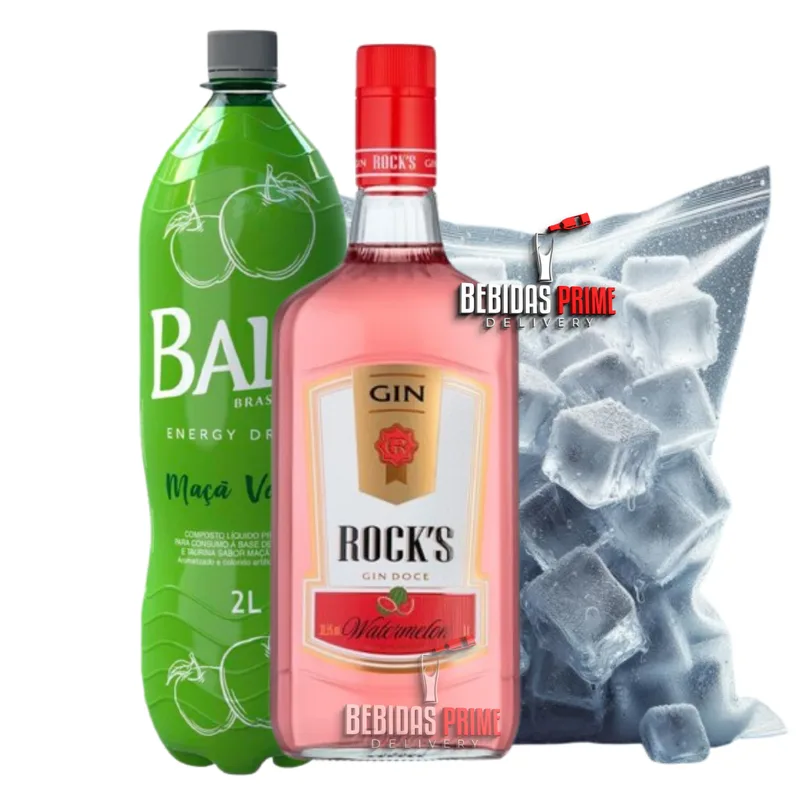 GIN ROCKS MELANCIA 1L+ BALY MACA VERDE 2L + GELO CUBO OU SABOR