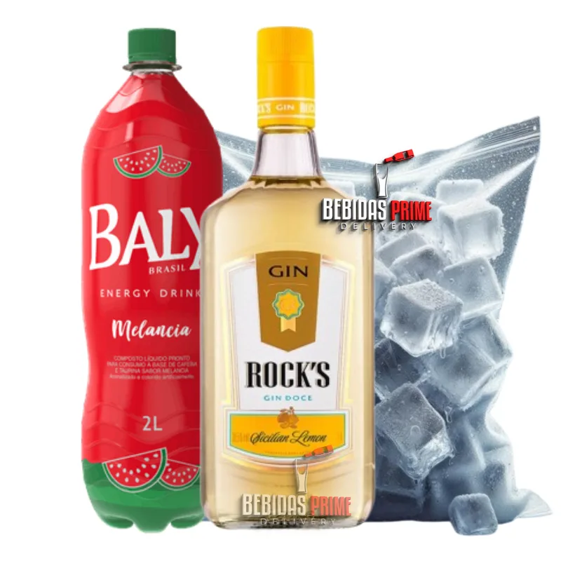 GIN ROCKS SICILIAN LEMON 1L + BALY MELANCIA 2L + GELO CUBO OU SABOR