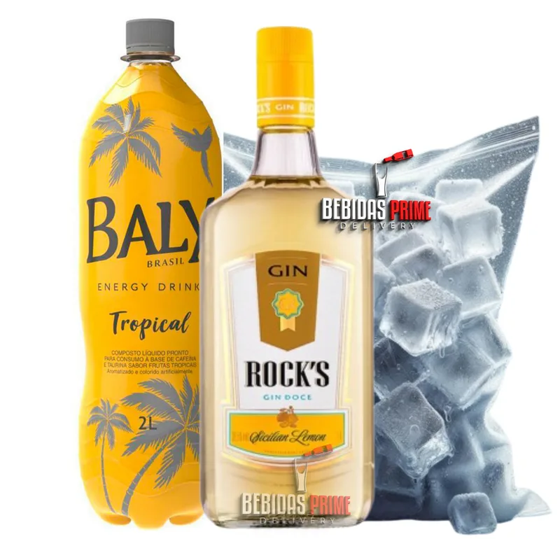 GIN ROCKS SICILIAN LEMON 1L + BALY TROPICAL 2L + GELO CUBO OU SABOR