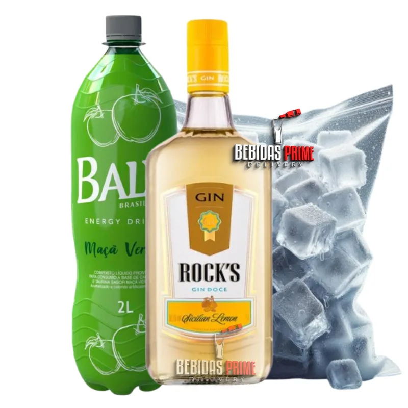 GIN ROCKS SICILIAN LEMON 1L + BALY MACA VERDE + GELO CUBO OU SABOR
