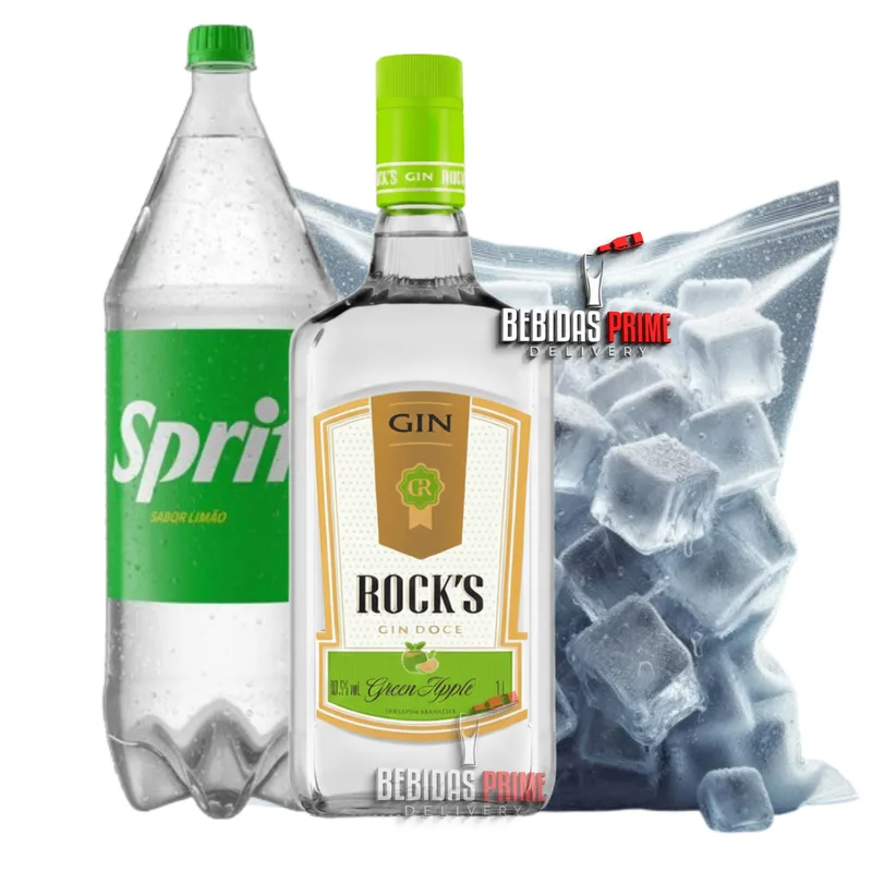 GIN ROCKS MACA VERDE 1L + SPRITE 2L + GELO CUBO OU SABOR