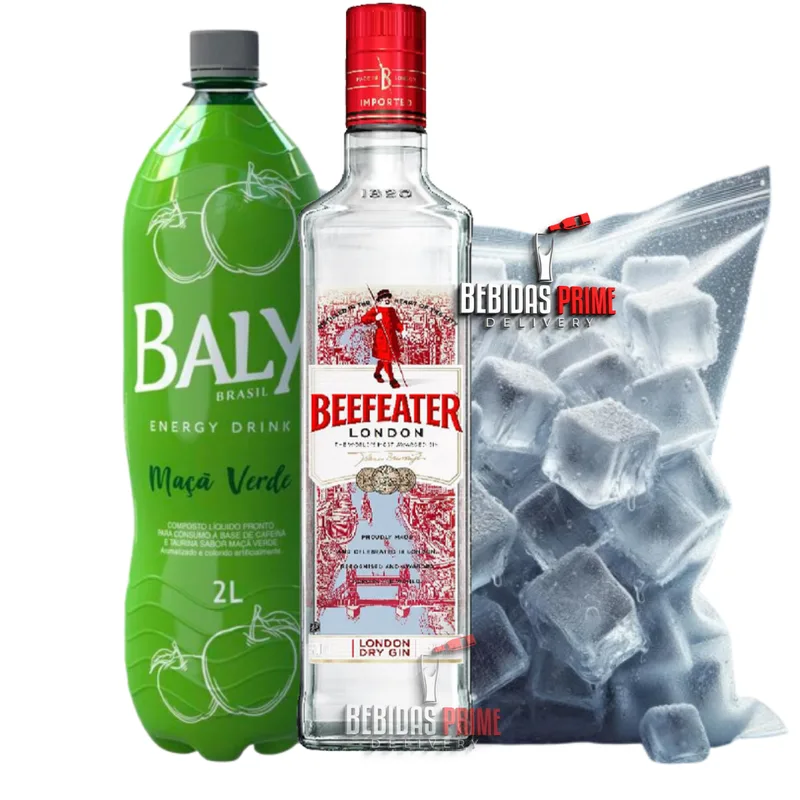 Gin Beefeater London Dry 750ml + BALY MACA VERDE 2L + GELO CUBO OU SABOR