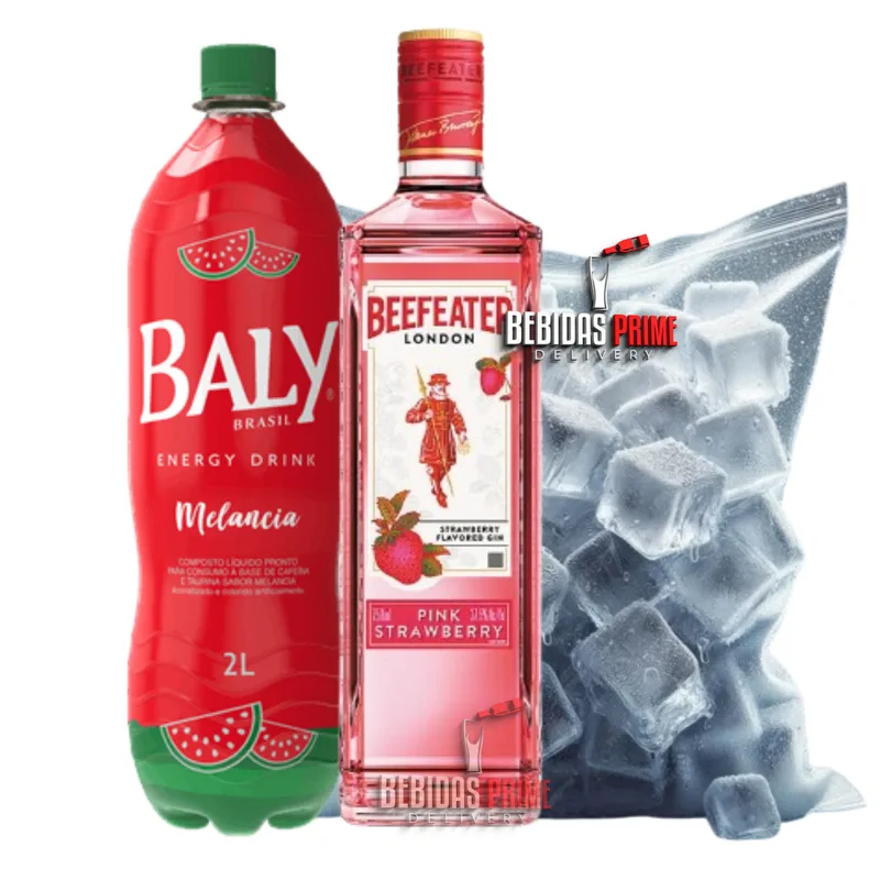 Gin Beefeater PINK STRAWBERRY 700ml+ BALY MELANCIA 2L + GELO CUBO OU SABOR