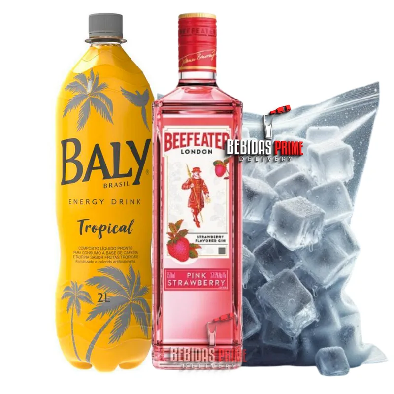 Gin Beefeater PINK STRAWBERRY 700ml+ BALY TROPICAL 2L + GELO CUBO OU SABOR