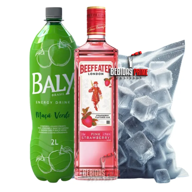 Gin Beefeater PINK STRAWBERRY 700ml + BALY MACA VERDE 2L + GELO CUBO OU SABOR