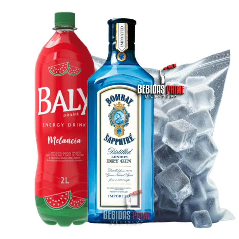 Gin Bombay Sapphire Dry London 750ML + BALY MELANCIA 2L + GELO CUBO OU SABOR