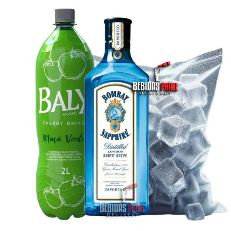 KIT Gin Bombay 750ML + BALY MACA VERDE 2L + GELO CUBO OU SABOR