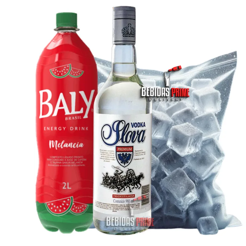 Vodka Slova 970ml  + 1 Energético Baly Melancia 2L + 1 Gelo em Cubos - 3kg