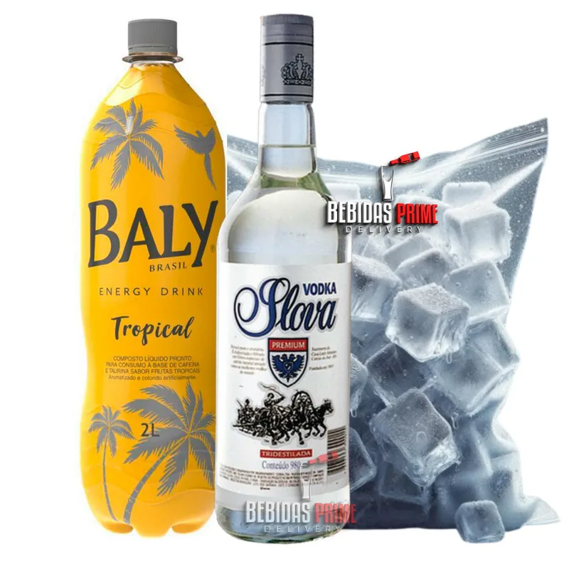 Vodka Slova 970ml + 1 Energético Baly Tropical 2L + 1 Gelo em Cubos - 3kg