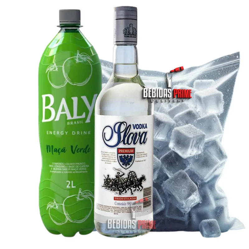 Vodka Slova 970ml  + 1 Energético Baly Maça Verde 2L + 1 Gelo em Cubos - 3kg