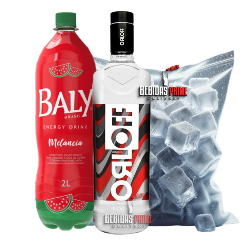 VODKA ORLOFF 1L + BALY MELANCIA 2L + GELO CUBO OU SABOR