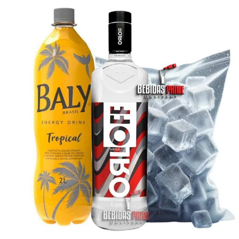 Orloff 1L + 1 Energético Baly Tropical 2L + 1 Gelo em Cubos - 3kg