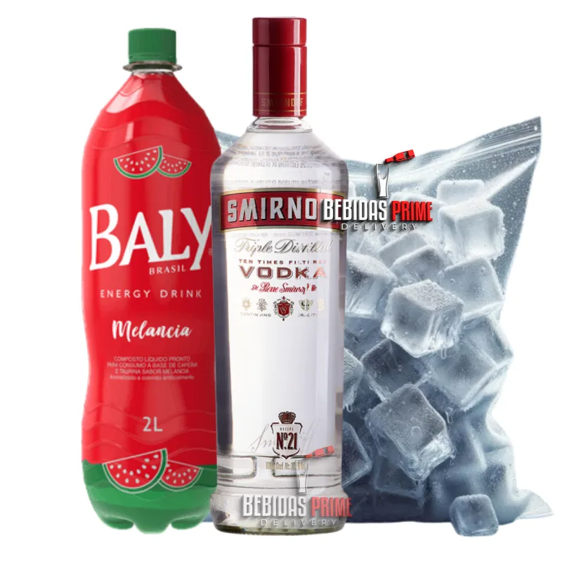 Smirnoff 998ml + 1 Energético Baly Melancia 2L + 1 Gelo em Cubos - 3kg