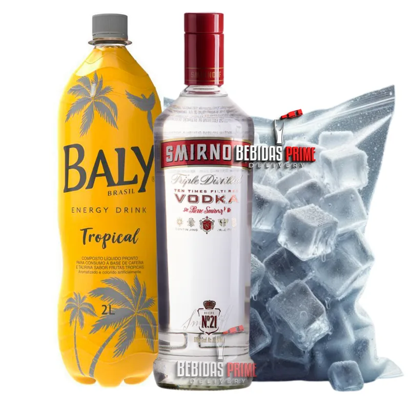 Smirnoff 998ml + 1 Energético Baly Tropical 2L + 1 Gelo em Cubos - 3kg