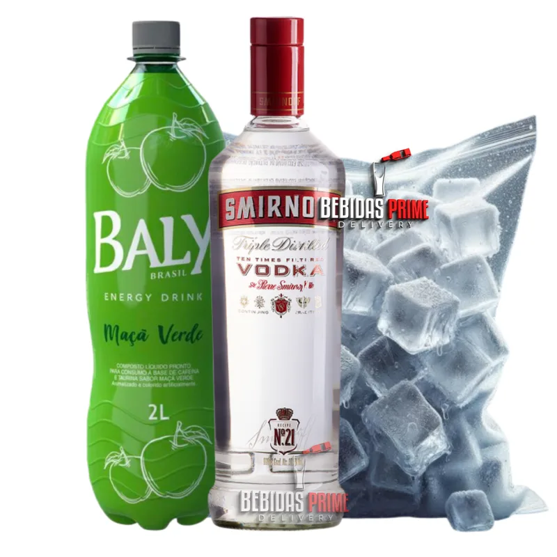 Smirnoff 998ml + 1 Energético Baly Maça Verde 2L + 1 Gelo em Cubos - 3kg