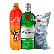 Gin Tanqueray London Dry 750ml + BALY MORANGO E PÊSSEGO 2L + GELO CUBO OU SABOR