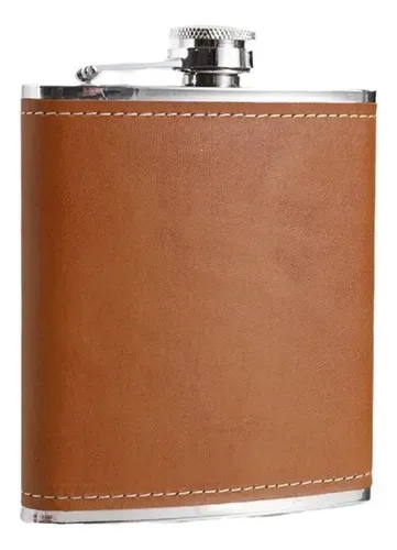 Cantil De Bolso Hip Flask Couro 256ml