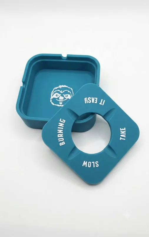 Cinzeiro De Silicone Slow Burning Redondo C/Tampa Azul