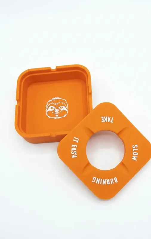 Cinzeiro De Silicone Slow Burning Redondo C/Tampa Laranja