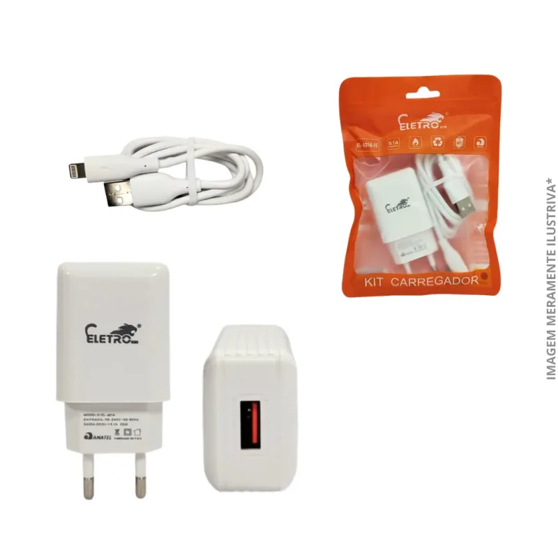 CARREGADOR FONTE DE TOMADA 5V 5.1A USB C/ CABO REMOVIVEL IPHONE (EL-4014-I5)